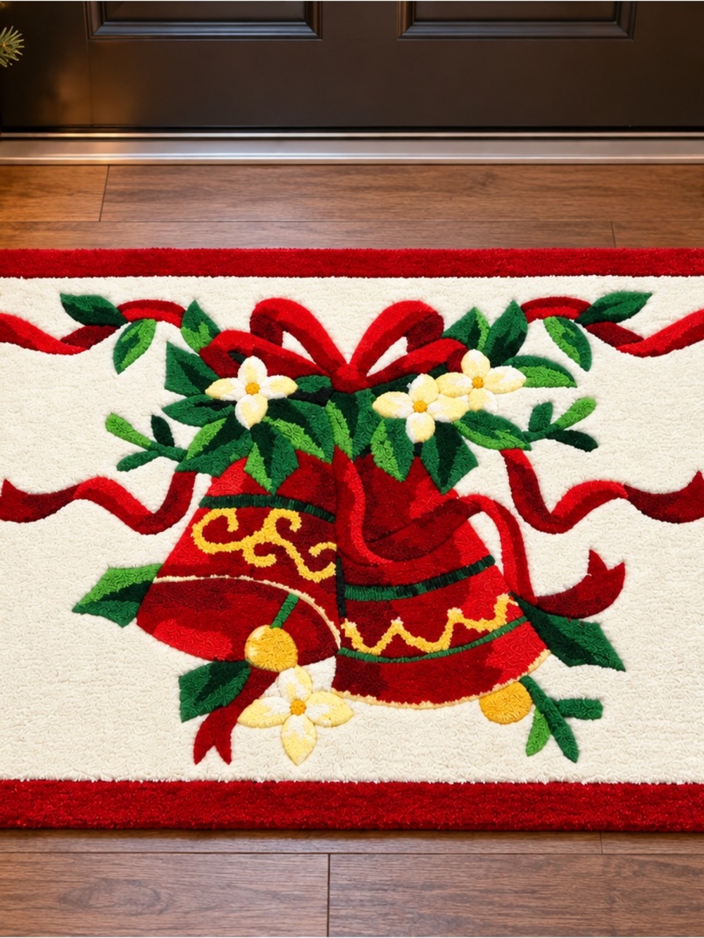 Holiday Bell Doormat - Red and Green